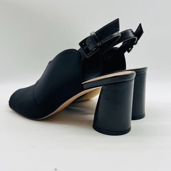 Donald Pliner Womens 7 Black Microfiber Heels Stacked Sandals Slingback Shoes - Picture 5 of 13